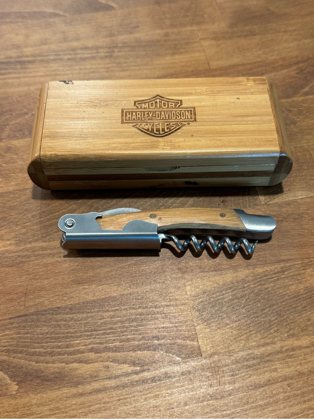 Harley Davidson Wine Opener Box Set Gift Wooden Wood Design HD